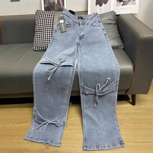 Jean en denim décontracté taille haute <span class=keywords><strong>coupe</strong></span> droite ample pour <span class=keywords><strong>femme</strong></span>, pantalon cargo polyvalent toutes saisons, vente en gros - Product Image 1