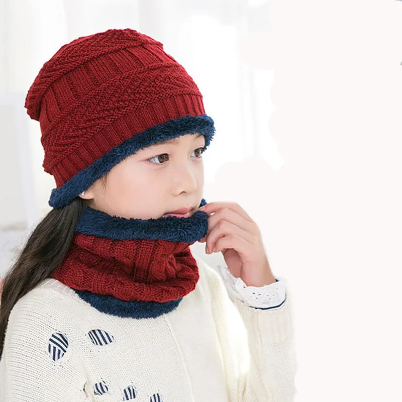Bonnet tricoté chaud en velours pour enfant, épais et doux, pour l'hiver, ensemble écharpe, pour bébé, garçon et fille, nouveau