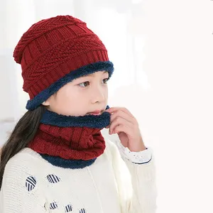 Winter Children Knitted Hat Ring Scarf Sets Kids Warm Baby Plus Velvet Thick Soft Cap Boys Girls Fleece Lining Winter Beanie Hat