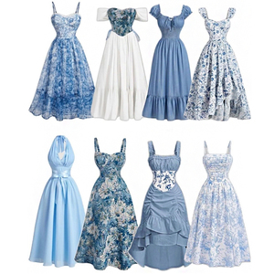 Fabbrica di Abbigliamento Femminile OEM di Dongguan, Cina, Vendita all'Ingrosso di Abiti Lunghi Casual a Linea A in Azzurro Chiaro Personalizzati - Product Image 1