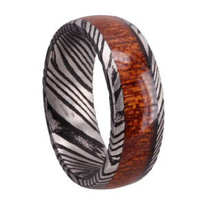 Bague en acier de Damas plaqué noir avec incrustation de bois et d'<span class=keywords><strong>opale</strong></span> concassée, alliance unique pour homme, bijoux de mariage faits à la main - Product Image 2