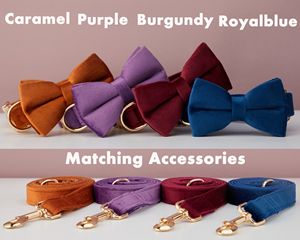 Juego de correa de collar de perro personalizado Veet de varios colores con lazo, púrpura + azul marino + rojo, placa de Nombre de mascota grabada hebilla de Metal, boda - Product Image 4