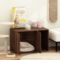 Meuble litière pour chat en bois Columbia Walnut avec entrée latérale, litière dissimulée, maison pour animaux en bois pour salon