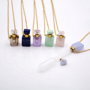 Trendy Natural Crystal Quartz Perfume Vials Mini Dropper Bottle Pendant Necklace Gold Plated <strong>Stainless</strong> <strong>Steel</strong> <strong>Jewellery</strong> for Gift - Product Image 5