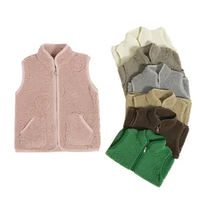 New design fashion girls dresses kids wear polyester knit zipper sleeveless plush pocket children's vest
