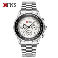 Montre chronographe à quartz avec tachymètre, bracelet en acier inoxydable, montre sport avec affichage de la date