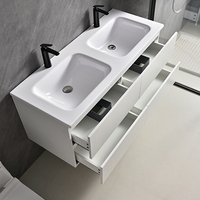 Meuble-lavabo mural moderne blanc de 48 pouces avec double vasque intégrée, 4 tiroirs, style ferme écologique