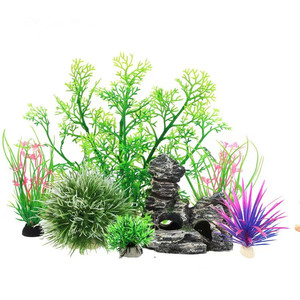 Set di 7 Pezzi di Decorazioni per Acquario con Piante in Plastica e Rocce, Decorazioni Artificiali per Acquario Piccolo e Grande - Product Image 1