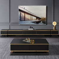 Table Basse MDF Dorée et Noire et Meuble TV Table à Thé Blanche Ensemble de Meubles Modernes pour Salon
