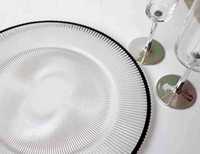 Assiettes de présentation en verre à bord noir de luxe centres de table de mariage assiettes élégantes en verre vaisselle transparente en vrac