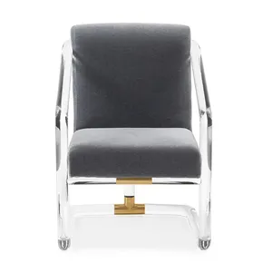Chaise de salle à manger en acrylique pour restaurant, meubles modernes de luxe en velours, coussin en tissu cuir