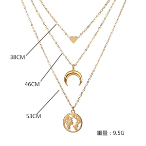 Trendz Gros Nouvel Alliage Évider Rond et Lune Charme Layered Collier de <span class=keywords><strong>Carte</strong></span> Du Monde Pour Femmes - Product Image 2