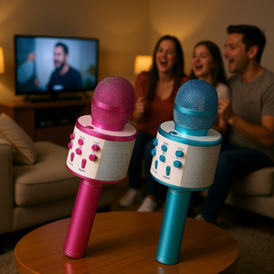 Microphone karaoké 5CORE, 2 pièces, haut-parleur portable sans fil Bluetooth, enregistreur, micro portable rose bleu - Product Image 2