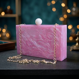 Soft <b>Pink</b> Resin Crafts <b>Clutch</b> Bag Gold Chain Marble Texture Design Women Wedding Party Evening Purse Small Handbag Outfits - Product Image 1