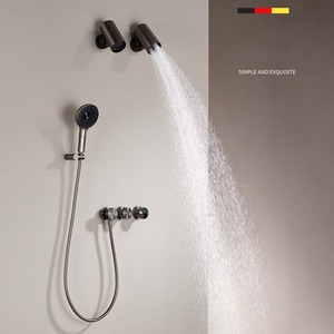Ensemble <span class=keywords><strong>de</strong></span> <span class=keywords><strong>douche</strong></span> mural encastré multifonction en cuivre, <span class=keywords><strong>mitigeur</strong></span> <span class=keywords><strong>de</strong></span> <span class=keywords><strong>douche</strong></span> gris anthracite <span class=keywords><strong>de</strong></span> luxe pour salle <span class=keywords><strong>de</strong></span> bain, avec jets d'eau froide et chaude - Product Image 3