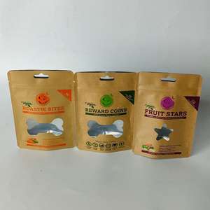 Custom Printed Stand-Up Ziplock Resealable Kraft Paper Pouch Plastic Packaging <b>Bags</b> With Clear Window for Pet <b>Dog</b> <b>Treats</b> Food - Product Image 1