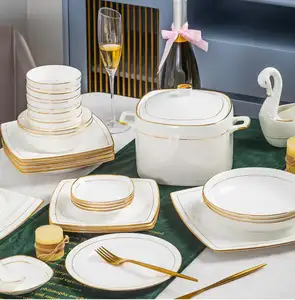 Light luxury simple platinum rim plate bowl cutlery set kitchen dinner senior cutlery set