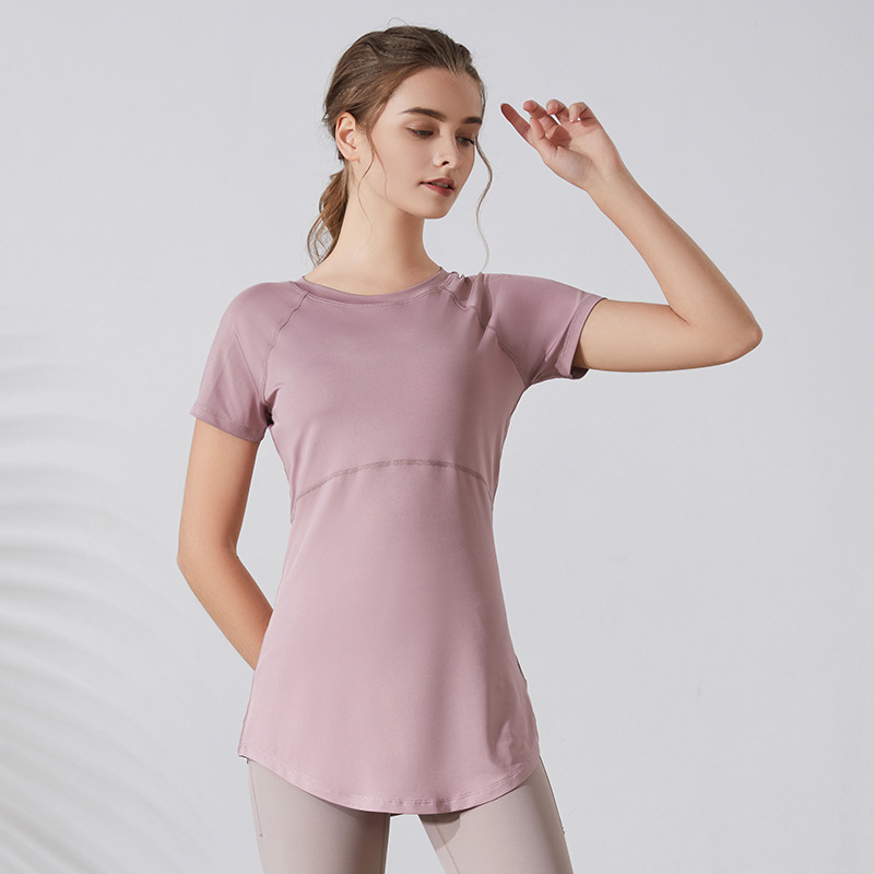 New Women Breathable Mesh Back Hollow Loose Hip Length Yoga Top Quick Dry Short Sleeve Running Fitness Sports T-shirt