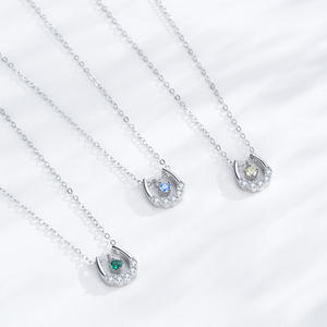 Collar con colgante de herradura en forma de U, personalizable, versión en cobre, plata de ley S925, circonita amarilla de corte redondo, regalo para ella - Product Image 4