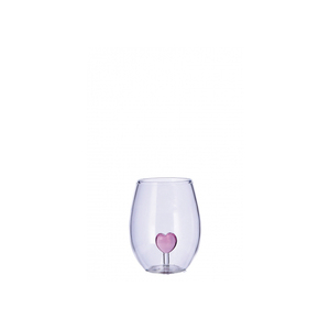 Bicchiere in vetro con cuore rosa 3D, bicchiere da vino senza stelo per San Valentino - Product Image 1