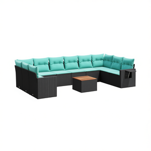 Black Poly <b>Rattan</b> Garden <b>Sofa</b> Set With Cushions 10 Seater Outdoor Furniture Contemporary Design - Product Image 1