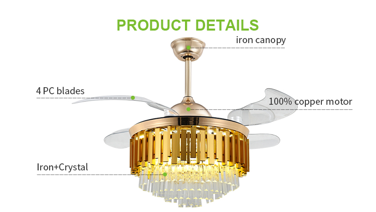 Breezelux modern crystal ceiling fan with light