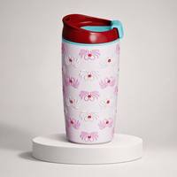 Vente en gros de tasses de voyage en acier inoxydable à imprimé floral de 12 oz (360 ml), tasse à café isolée sous vide avec couvercle en PP, commande en gros personnalisée OEM, 1000 pièces