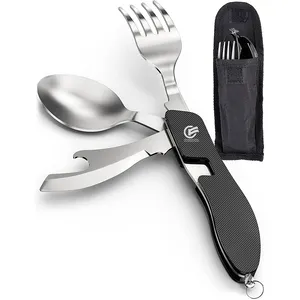 CHUFENG Camping Travel 4 in 1 posate pieghevoli e staccabili in acciaio inossidabile stoviglie kit tascabili Set di posate per utensili