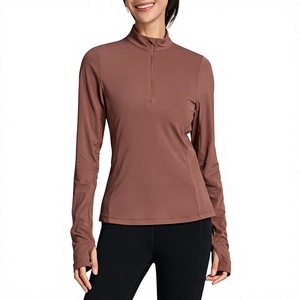Hauts de sport à manches longues pour femmes de haute qualité, avec fermeture éclair, couleur unie, séchage rapide, pour activités sportives - Product Image 5