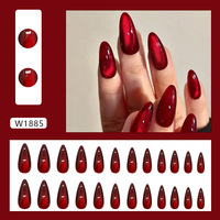 Vente en gros usine 24 pièces Ongles à presser artificiels, rouge bordeaux uni, forme goutte d'eau, amande, œil de chat, styles variés, motifs personnalisés