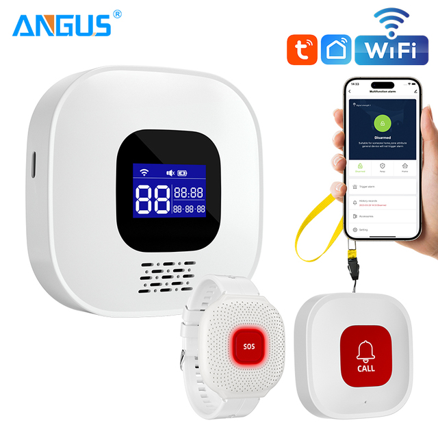 Tuya Smart Home Caregiver Pager for Elderly USB5V Chargeable SOS Fall Alert Emergency Call Panic Button 433mhzEV1527 ABS WIFI IP