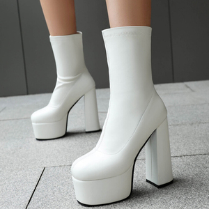 Big Feet Size 48 Women Thick Platform Short <b>Boots</b> High Chunky Heels Ankle Booties Square Toe Stretchy on Custom Shoes - Product Image 6