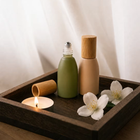Flacon roll-on en verre vide, givré mat, avec bouchon en bambou et bille en verre, pour emballage cosmétique