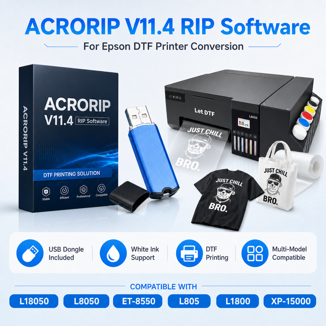 HESHUN DTF RIP Software AcroRIP V11.4 with Hardware Dongle for Epson Modified Printer for Epson L8050 ET-8550 DTF Printer System