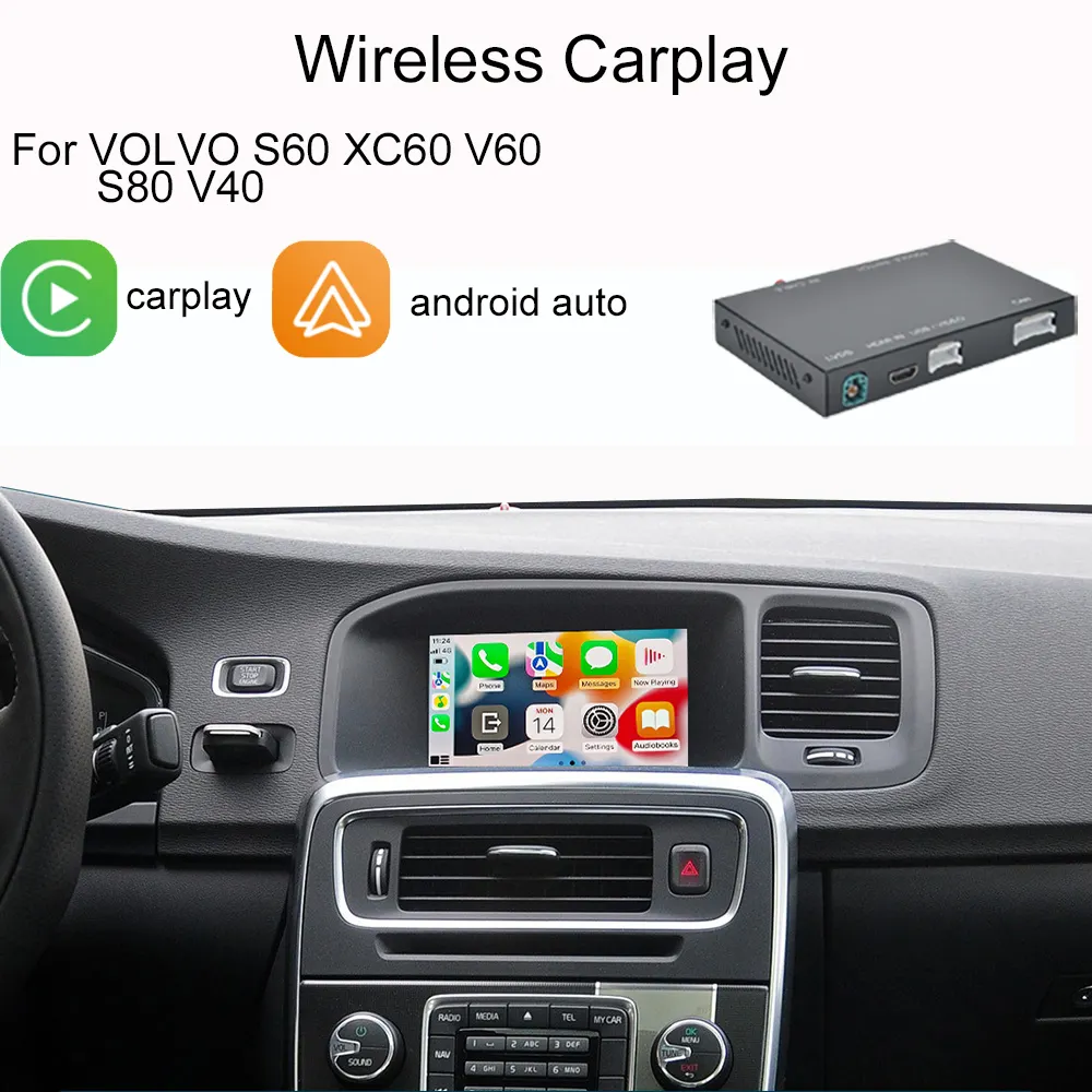 ไร้สาย CarPlay สำหรับวอลโว่ S60 XC60 V40 V60หุ่นยนต์อินเตอร์เฟซอัตโนมัติกระจกเชื่อมโยง AirPlay รถเล่น Youtube รถเครื่องเล่นดีวีดี