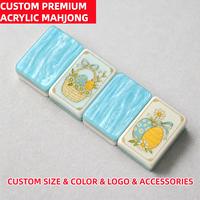 Tuiles de Mahjong Américaines Bleues Nacrées, Ensemble de Mahjong 4 couches, Cadeau de Pâques, Décoration de Table Festive