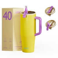 Gobelet isotherme OEM en acier inoxydable de 40 oz avec poignée et paille rabattable en Tritan |   Mug de voyage anti-fuite, compatible avec les porte-gobelets, sans BPA