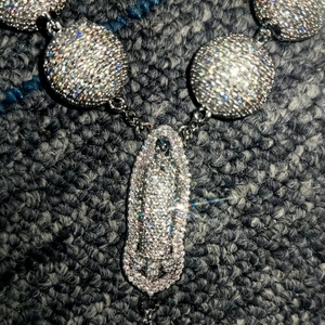 Kalung Rosario Moissanite Warna D VVS Perak 925 Bertabur Kristal Bola 15mm dengan Liontin Salib Bunda Maria - Product Image 3