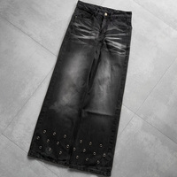 Jeans droits pour hommes Streetwear, délavés à l'acide, avec œillets, vente en gros, personnalisables, pantalons en denim pour hommes