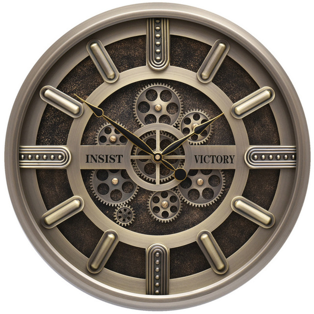 45cm New Arrival Retro Dynamic Gear Wall Clock Nostalgic Circular Metal Art Wall Clock for Home Living Room Dining Room Bedroom