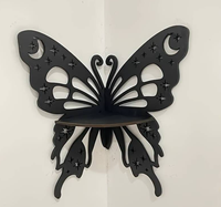 Étagère murale papillon en bois noir faite à la main, découpe lune et étoile, étagère flottante multifonction moderne, support mural de présentation