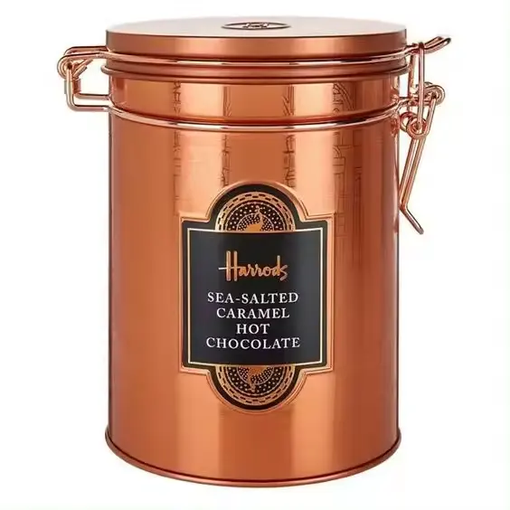 カスタム印刷500グラムユニークなヴィンテージコーヒーパウダー缶空気密密閉金属ラウンドゴールドティー缶包装箱