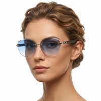 Lunettes de soleil en bois sans monture unisexe, verres biseautés polygonaux papillon, branches métalliques à fermoir C, protection UV400, design personnalisé avec logo