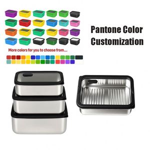 ชุดกล่องเก็บอาหารสแตนเลสแบบซ้อนได้ 304 ชิ้น พร้อมฝาปิดแก้วแบบมีวงแหวนกันอากาศรั่ว สำหรับเก็บอาหารเหลือในช่องแช่แข็ง - Product Image 2