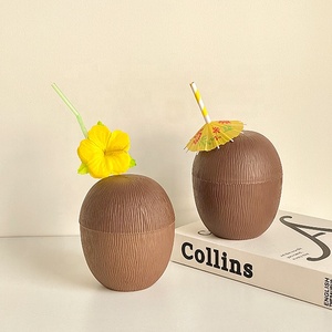 Copas creativas de cóctel con forma de piña de coco, copas <span class=keywords><strong>Tiki</strong></span> reutilizables de plástico para PC, copa de cóctel de vino con pajita - Product Image 5