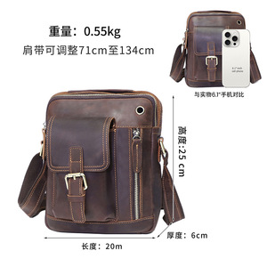 Bolso Cruzado para Hombre Dujiang, Cuero Genuino Crazy Horse Marrón, Gran Capacidad, Duradero, para Uso Diario - Product Image 4