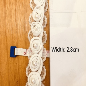 1 Yard Bunga Bordir Renda Memangkas Mutiara Manik-manik Pita Gaun Pengantin Menjahit Pinggiran DIY Kerajinan - Product Image 3