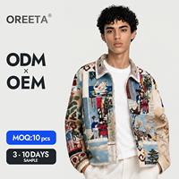 Veste pour homme en denim vintage à col montant, à manches longues, ample, avec patch personnalisé, motif graphique d'anime, fourrure moelleuse