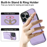 Étui de téléphone portable en cuir PU antichoc pour iPhone 15 Pro Max/15 Pro/15 Plus/15, 360° °   Support pour téléphone, 3 emplacements pour cartes et poche pour billets
