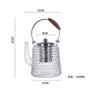 Théière en verre borosilicate haute résistance au chaleur, design classique, origine Anhui, avec infuseur, poignée et couvercles, surface à texture particulaire, pour services à café et thé - Product Image 4